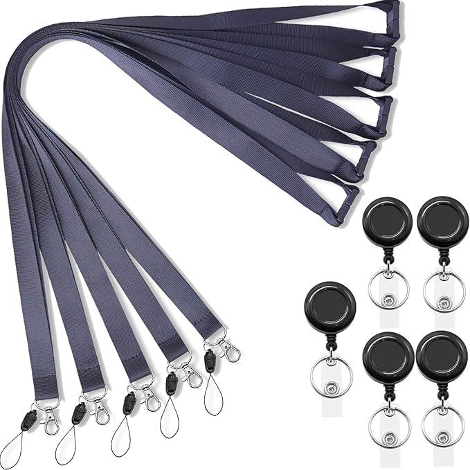 Black Lanyards 5 Pack with Retractable bagde Reel,Breakaway Safety Lanyard for ID Badge Holder