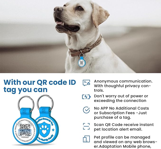 Silicone Dog Tags Personalized for Pets with QR Code, Emergency Contact Info, Anti-Lost, Scan Location Alerts(Blue-L)