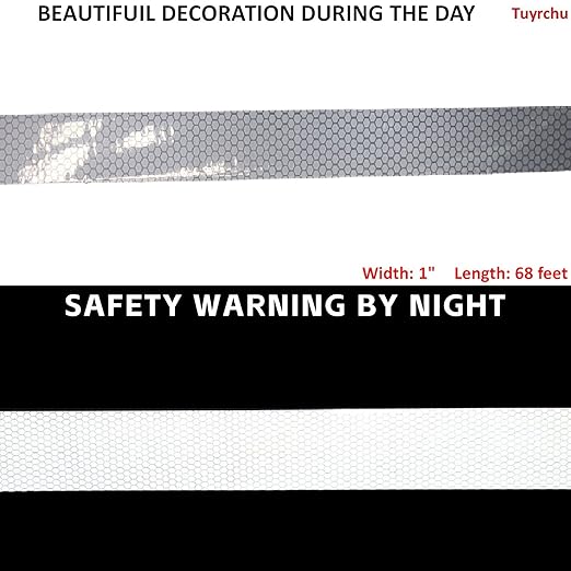 Non Fading Reflective Tape Silver Outdoor Waterproof 1 inch Wide, High Visibility Industrial Marking Tape, Safety Adhesive Stickers (68 feet)