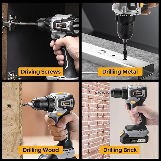 20V Brushless Cordless Lithium-Ion Drill Set, Compact Design, Gray Rechargeable Lithium-Ion Drill Kit, including 2.0Ah Battery, Charger and 3/8-inch Keyless Chuck