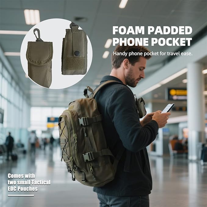 Tactical Backpack Military Army Daypack - Assault Pack for Men Molle Backpacks Bug Out Bag 3 Day Pack for Hiking Camping Travel Hunting Rucksack Trekking Green