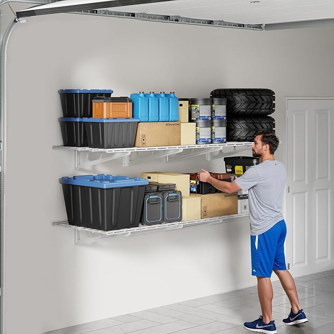 FLEXIMOUNTS 2-Pack 2x6ft 24-inch-by-72-inch Wall Shelf Garage Storage Rack Floating Shelves, 1200 lbs Load Capacity, White, Classic Series