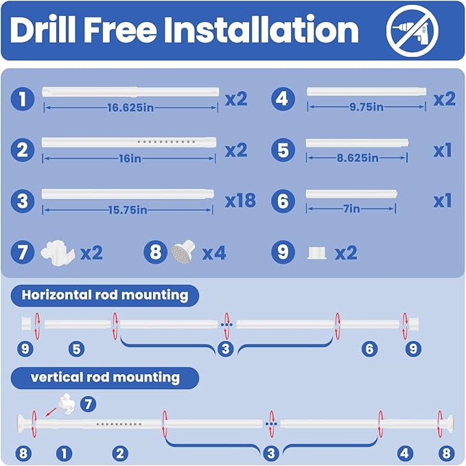 Room Divider No Drill Curtain Rod (H)43-120×(W)35-100 inch, Adjustable Heavy Duty Tension Pole 45 LBS Load, Freestanding Partition Wall for Apartment/Dorm/Office, Curtains Not Included- White, 1 Pack