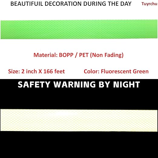 Fluorescent Green Reflective Tape 2 inch Wide, Outdoor Waterproof Safety Caution Warning Adhesive Strips Tape (166 feet)
