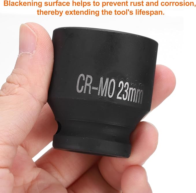 HARFINGTON 4 Point Square Socket 1/2" Drive 23mm Metric Square Impact Socket CR-MO Blackening Standard Wheel Sockets Pneumatic Socket Tool for Auto Repair Mechanical Maintenance Home Use