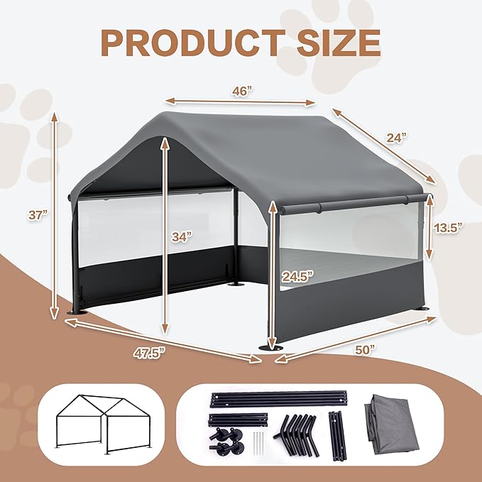 Extra Large Dog Shade Shelter 4'x4'x3' Waterproof, Outdoor Tent Canopy with Three-Sided Breathable Mesh Windows for Pet Medium Large Dogs, Cats, Pigs