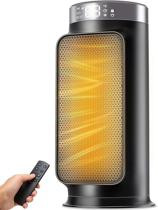 1500W PTC Space Heater with Remote Control, Portable Electric Heaters for Indoor Use, Ceramic Heater for Office, 75°Oscillation, 24H Timer, 5 Modes, Safe Quiet Room Heater for Bedroom