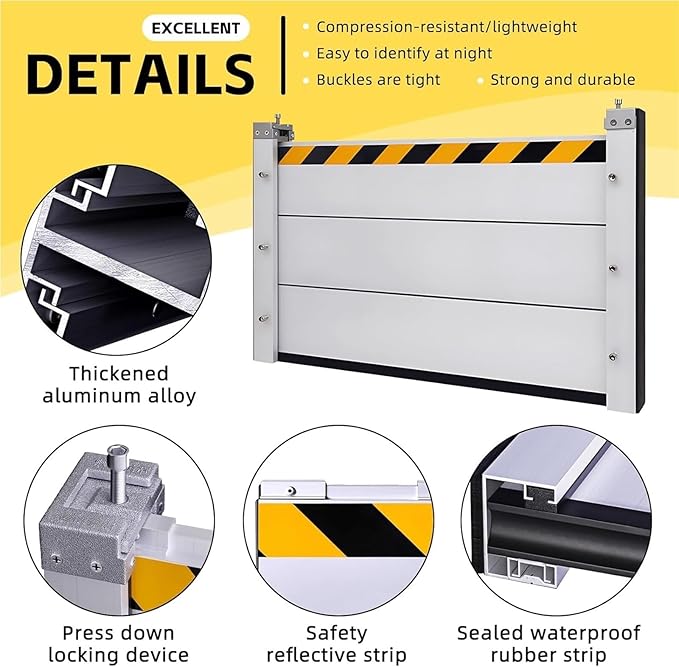 Heavy Duty Aluminum Flood Barrier, Reusable Outdoor Water Barrier for Home, Garage, Gates, Roads, Detachable Flood Protection Baffle, Temporary Flood Control System(H 2.6ft/80cm,L 3ft/0.9m)