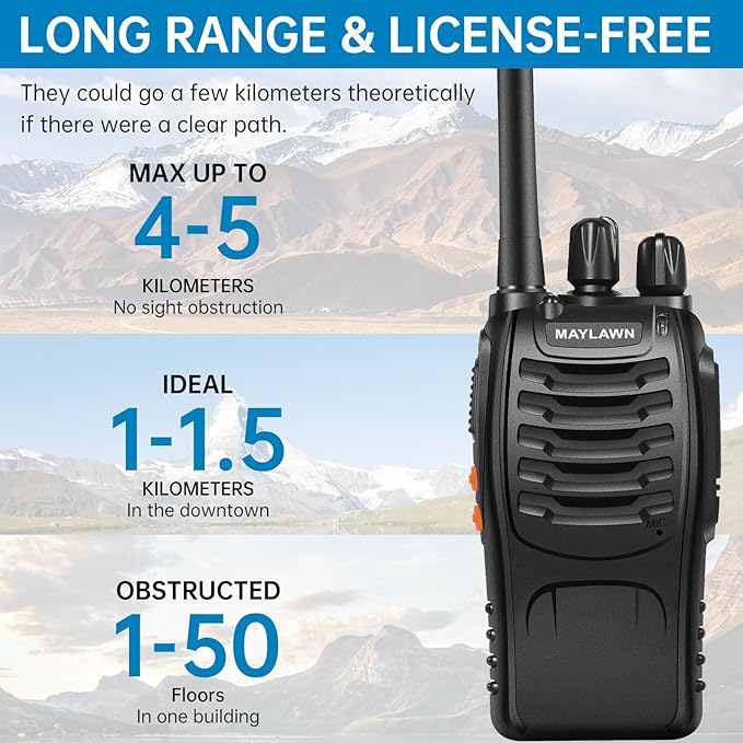 Walkie Talkies Pack of 2, Walkie Talkies Long Range for Adults with Rechargeable Batteries, Two Way Radios with LED Light Earpieces and Chargers, 16 Channels, Supports VOX Function