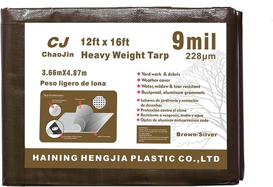 Heavy Duty Tarp Waterproof - Multipurpose Protective Cover - Durable, Waterproof, Weather Proof, Rip and Tear Resistant - Extra Thick (9 Mil,12'x16) Brown/Silver