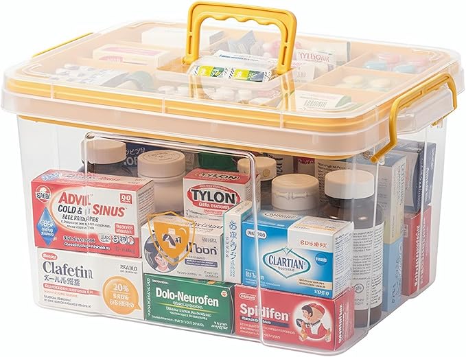 Pulseplay Clear Storage Box Container with Handle Medicine Organizer Box with Removable Tray Multipurpose Medicine Container Chest