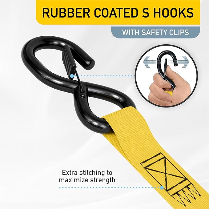 AUGO Retractable Ratchet Straps | 2 Heavy Duty Ratchet Straps Self Retractable Tie Downs with Soft Loops & Storage Bag for Motorcycle, Truck, Trailer, Cargo Van | 1200 Lb Break Strength 1” x 10’