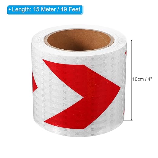 PATIKIL Reflective Tape, 4 Inch x 49 ft Waterproof Self Adhesive High Visibility Safety Warning Arrow Tape Outdoor Reflectors for Trucks Trailers Cars, White Red