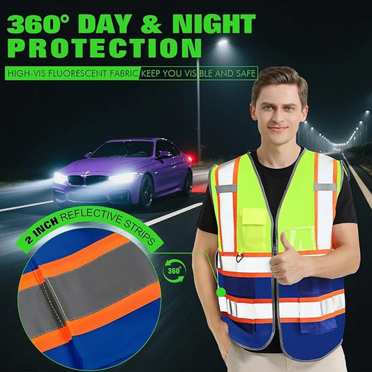 BeautyWill 10 Pack Custom Logo Safety Vest ANSI Class 2 High Visibility Reflective Vest Personalized Construction Vest Bulk