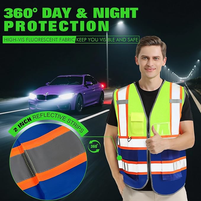 BeautyWill 10 Pack Custom Logo Safety Vest ANSI Class 2 High Visibility Reflective Vest Personalized Construction Vest Bulk