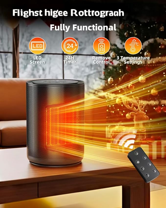 ZAFRO Small Space Heaters for Indoor Use, Portable Electric Heaters Fan with Thermostat & Remote, LED Touch Screen, 24H Timer, Eco Mode, Desk Ceramic Heater for Office/Bedroom/Bathroom/RV
