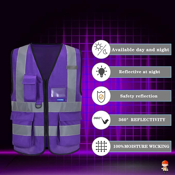 A-SAFETY Purple safety vest for women with pocket