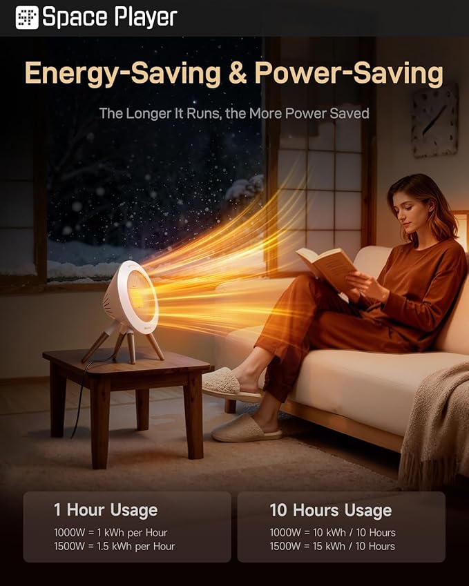 SpaceHeater, 2025 Upgraded Portable Electric Heater for Indoor Use with Thermostat, 2 Modes, 1000W Energy-Saving Model, PTC Ceramic Fast & Safe Heating, Built-in Overheat Protection