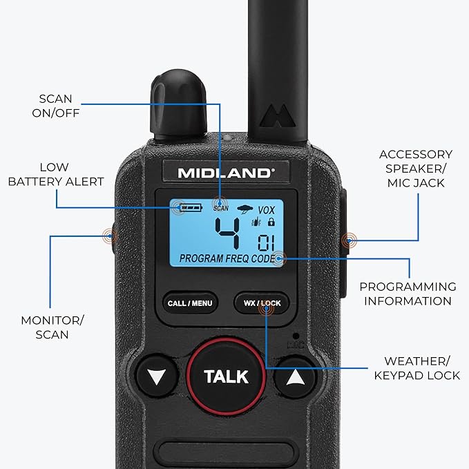 Midland BR180 BizTalk - UHF Business Two-Way Radio – 1W, 56 Channels, Headset, Desktop Charger, Rechargeable Battery – for Warehouse & Hospitality (6-Pack)