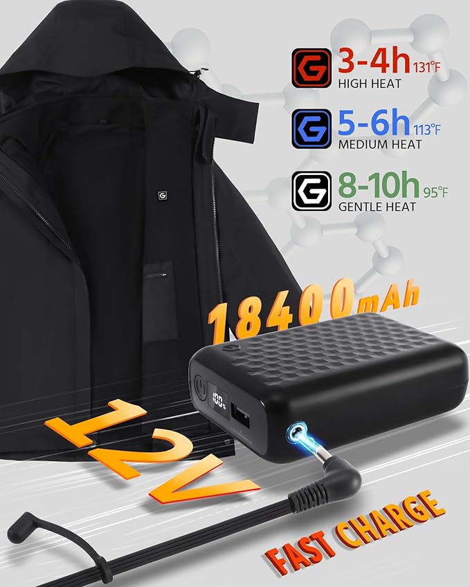 Wulcea 3-in-1 Graphene Heated Jacket For Women 12V 18400mAh Fast Charge With Large Capacity
