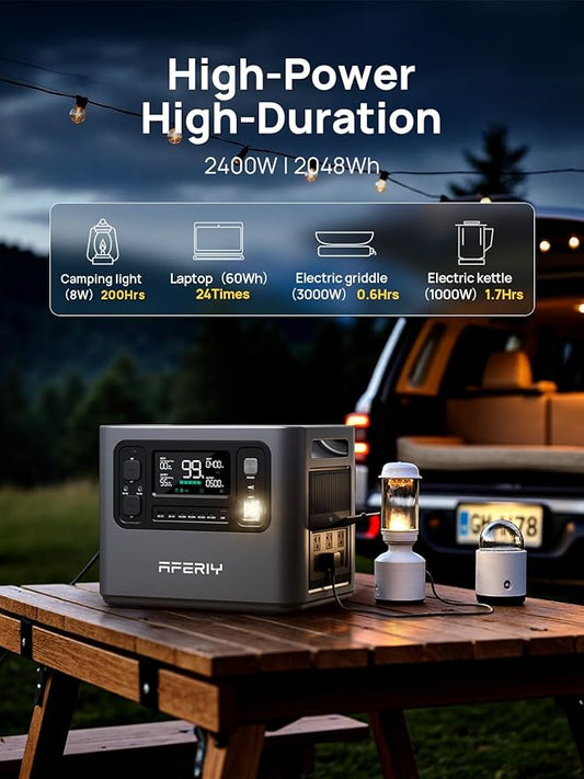 AFERIY P210 Portable Power Station 2400W,2048Wh LiFePO4 Battery Generator with USB-C PD 100W Fast Charging for Emergencies, Power Outages,Home Backup,Camping(Solar Panel Optional)