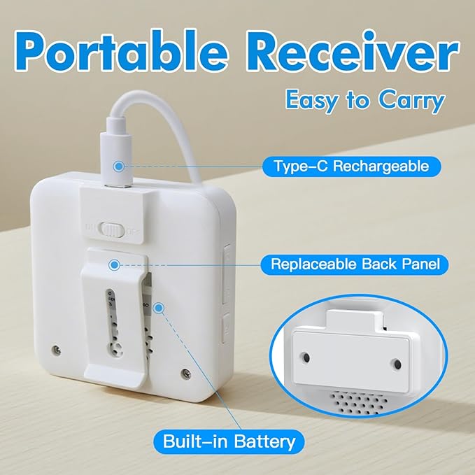 SINGCALL Wireless Caregiver Pager Panic Alarm System Personal Alarm for Elderly/Kids/Pregnant/Patients/Care Home/Hospital 32 Chimes&0-100dB Volume 1 Rechargeable Portable Receiver+ 1 Panic Call Button