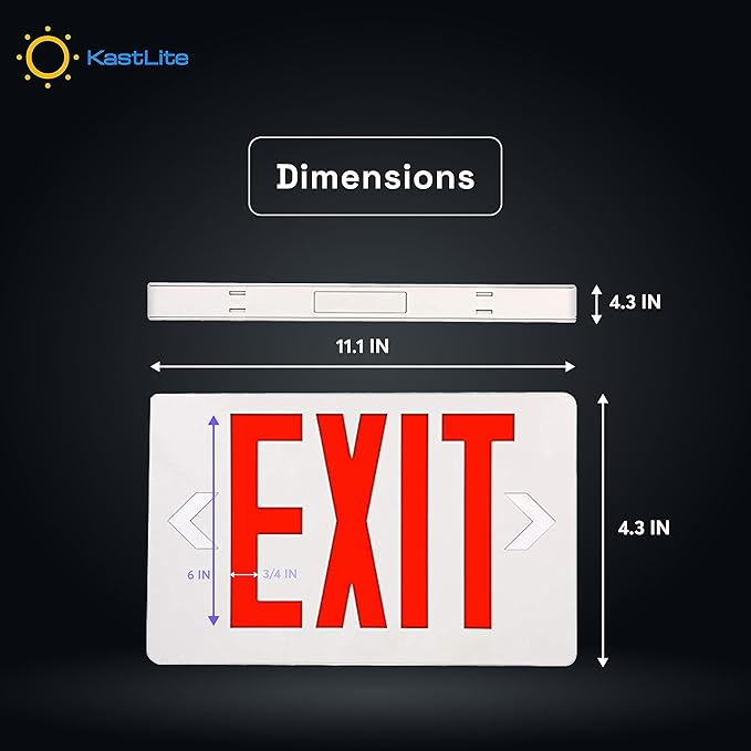 KastLite LED Exit Sign | Emergency Exit Sign with 90 Min Battery Backup | Ceiling & Wall Mount | Damp Rated, UL Listed, 120/277VAC, UL94V-0, Easy Install Small LED Exit Sign for Commercial Indoor Use