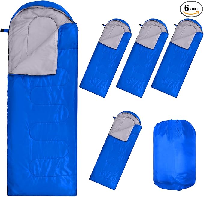 Macarrie 6 Pack Bulk Sleeping Bags for Homeless Donation, 0 Degree Waterproof Sleeping Bags with Compression Sack for Adults Winter Cold Weather Care Camping Hiking Emergency