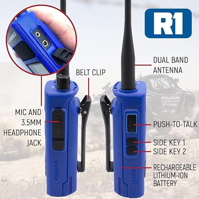Rugged Radios 2-Pack Two Way Handheld Radio Walkie Talkie for Business Schools Churches Construction - Features Long Range Dual Band VHF UHF and Rechargeable Battery