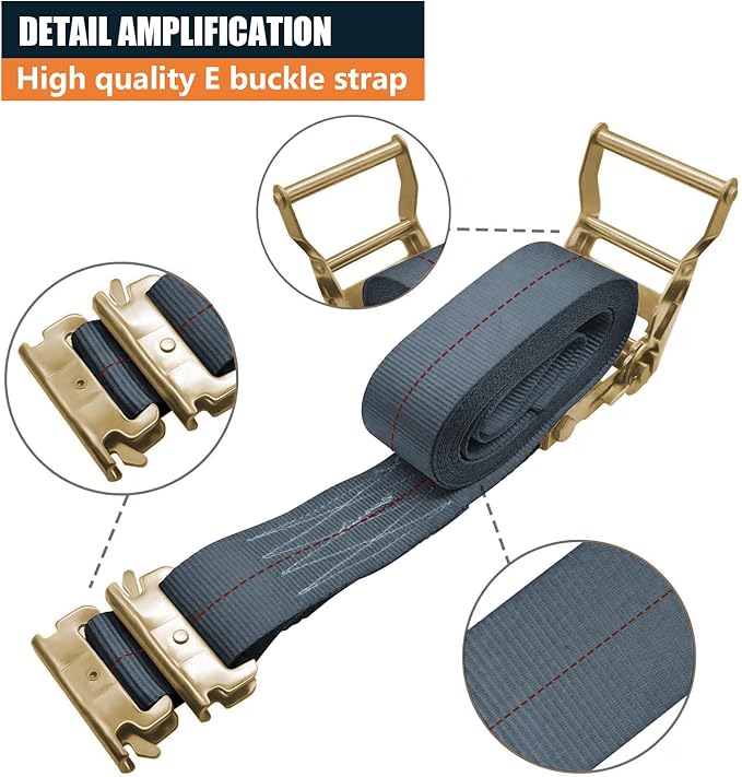 8Pack E-Track Straps Ratchet Etrack Strap Box Truck Strap Tie Down Heavy Duty 2" x15' 4400lbs Breaking Load, 2200 Working Load E-Track Accessories Black