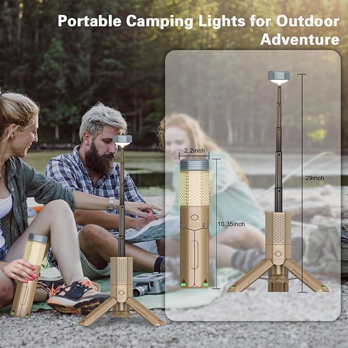 Telescopic Camping Lights Rechargeable Collapsible 10500 mAh LED Caming Lanterns with Stand, IPX7 Waterproof Flashlights with Magnetic Base, Portable Work Light Camping Lamp for Camping, Emergency Use