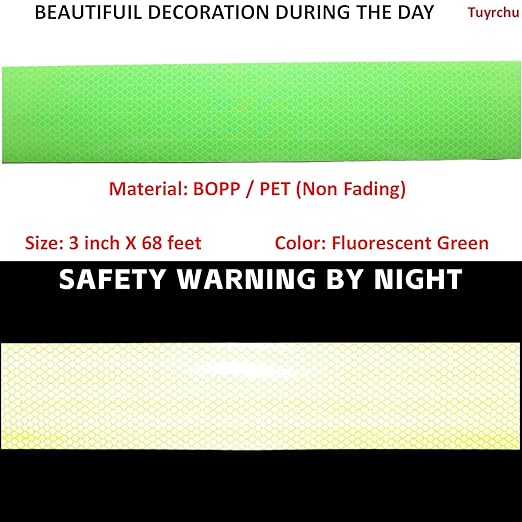 Fluorescent Green Reflective Tape 3 inch Wide, Outdoor Waterproof Safety Caution Warning Adhesive Strips Tape (68 feet)