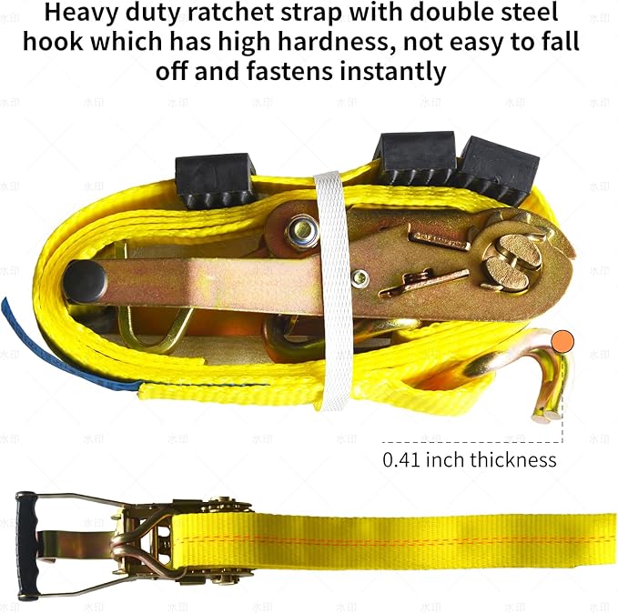 2 Pack Heavy Duty Ratchet Tie Down Straps 2" x8' – 6614 lbs Break Strength Cargo Straps with Metal Hooks for Truck, Trailer, Moving, Motorcycle & ATV, Yellow
