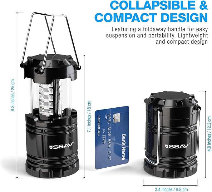3 Pack LED Camping Lantern, LED Lanterns, Suitable Survival Kits for Hurricane, Emergency Light for Storm, Outages, Outdoor Portable Lanterns, Black, Collapsible | Batteries Included