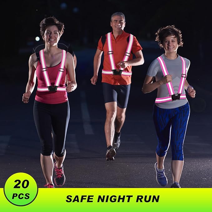 Hercicy 20 Pcs Reflective Vest High Visibility Safety Vests, Adjustable Running Gear Straps Lightweight Reflector for Construction (Pink)