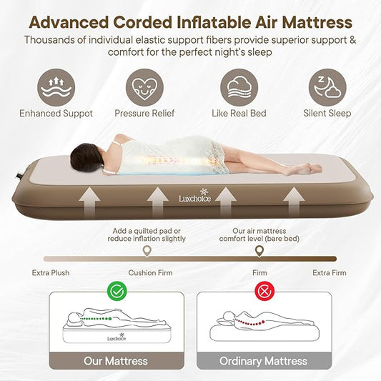 Camping Air Mattress Sleep Cloud Twin with Built in Pump No Air Leak 2 Mins Upgraded Inflatable Mattress Adjustable Firmness Blow up Mattress Ultra Support 1100LBS Portable Home Guests Camping Travel