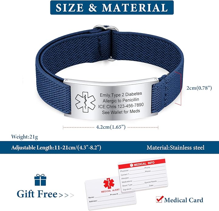 VNOX Medical Alert Bracelets for Men & Women Kids with Free Engraving Adjustable Stainless Steel Mesh Emergency Medical ID Bracelets Wristband