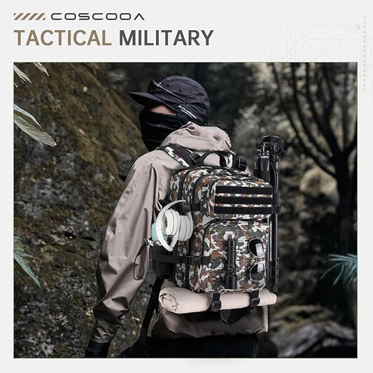 Tactical Military Backpack for Man, 45L Waterproof Army Pack Rucksack Hiking Laptop Backpack 3 Day Bug Out Bag, Includes Two Flags and Two Carabiner Camouflage