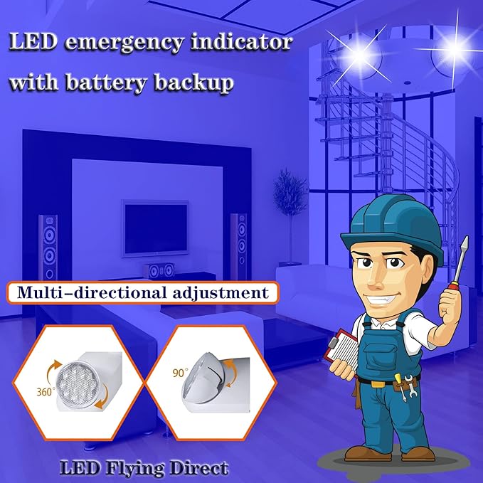 LED Emergency Lights with Battery Backup, Commercial Emergency Light, Two Adjustable LED Light Heads, UL 924 Qualified, AC120/277V, Hardwired Indoor Exit Lighting Fixtures for Business (1-Pack)