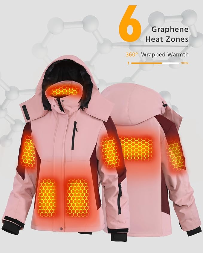 Wulcea Graphene Heated Jacket For Women 12V 18400mAh Fast Charge With Large Capacity