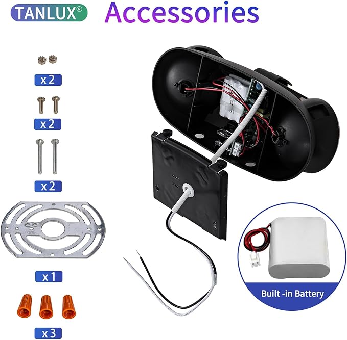 TANLUX LED Emergency Lights with Battery Backup, Two Head Adjustable Commercial Emergency Lights, UL Listed, AC 120/277V, Hardwired Emergency Exit Light Fixtures for Business - 2 Pack(Black)