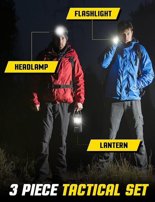 ZeroDark Flashlights Headlamp Lantern 3-Piece Set, Flashlight + Head Lamp + Camping Lantern Battery Powered LED High Lumens Camping Lights flashlights for Emergencies