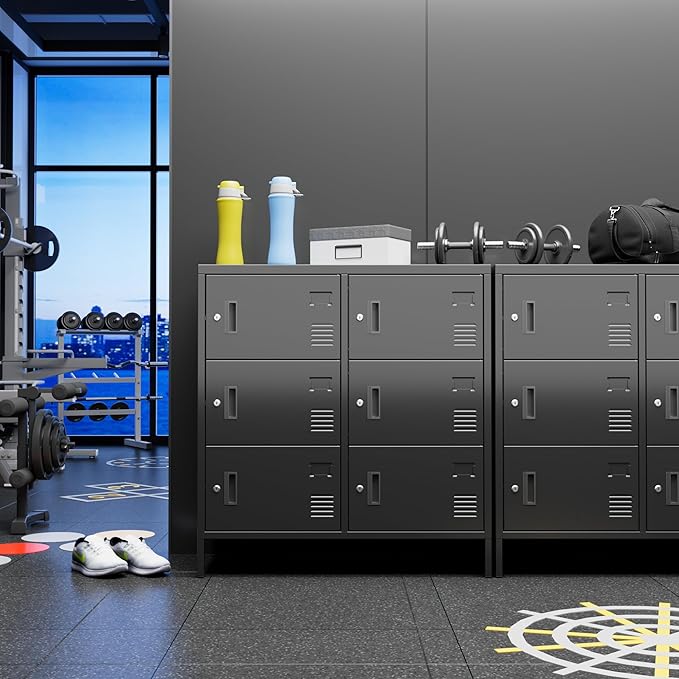 S‌UPEER 6 Doors Metal Storage Locker with Card Slot,Metal Locker for Employees with Keys and Ventilation Holes,Suitable for Office, Home, Bank, School,Gym,Requires Installation,Black