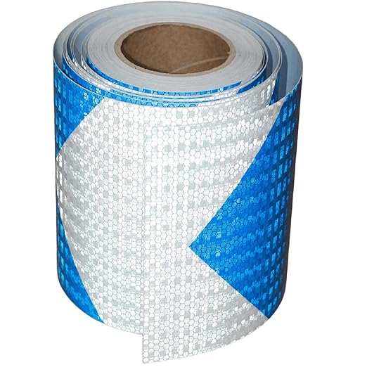 Blue White Reflective Tape 8 inch Wide for Bikes, Outdoor Waterproof High Visibility Safety Warning Adhesive Strips (66 feet)