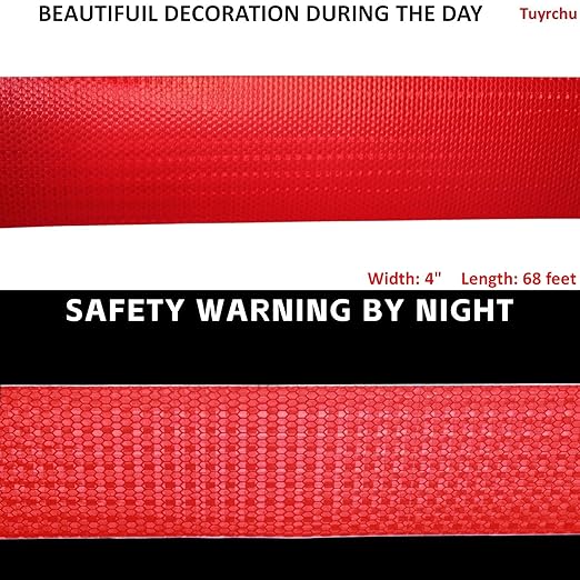 Red Reflective Tape Outdoor Waterproof 4 inch Wide, High Visibility Warning Safety Industrial Marking Tape (68 feet)