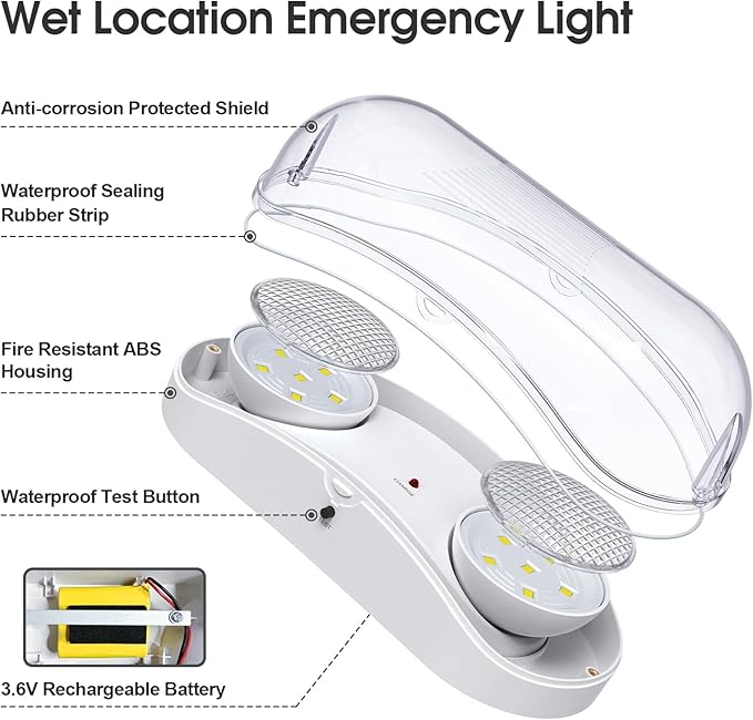 Outdoor Emergency Light with Battery Backup, Exterior Emergency Exit Lights Hardwired, Wet Location LED Egress Lights, Waterproof Commercial Emergency Lighting Fixture, 120-347V, UL Listed(4 Pack)