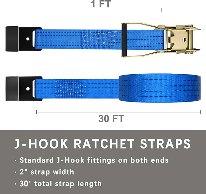 4Pack 2in 30ft Ratchet Strap Flat Hook Blue Heavy Duty Flatbed Straps for Trailer Tie Down Straps Box Truck Accessories Cargo Loading 10000lbs Breaking Load
