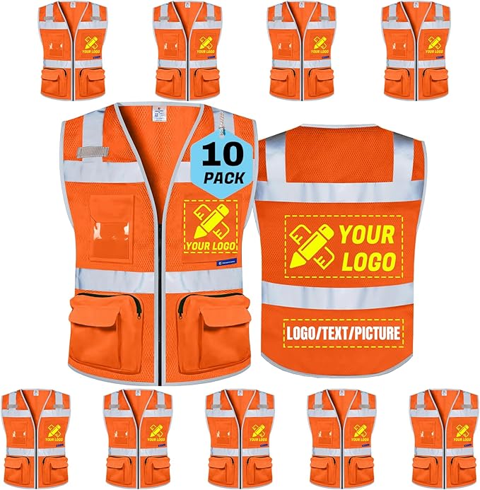 BeautyWill Custom Logo Safety Vest Class 2 High Visibility Reflective Vest for Men - Personalized Logo Team Vest