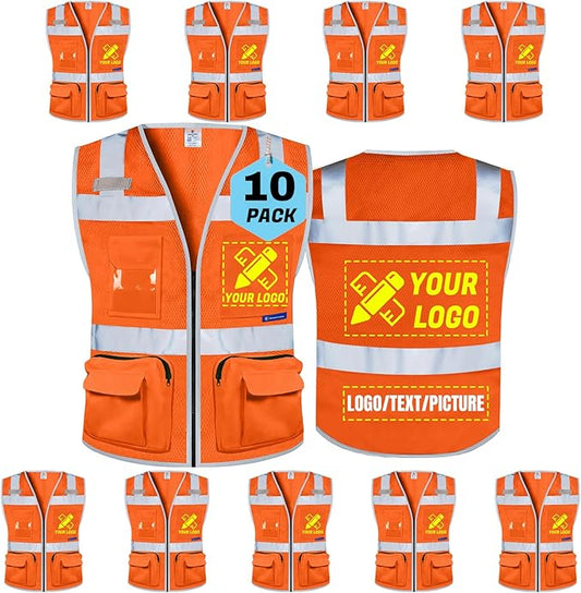 BeautyWill Custom Logo Safety Vest Class 2 High Visibility Reflective Vest for Men - Personalized Logo Team Vest