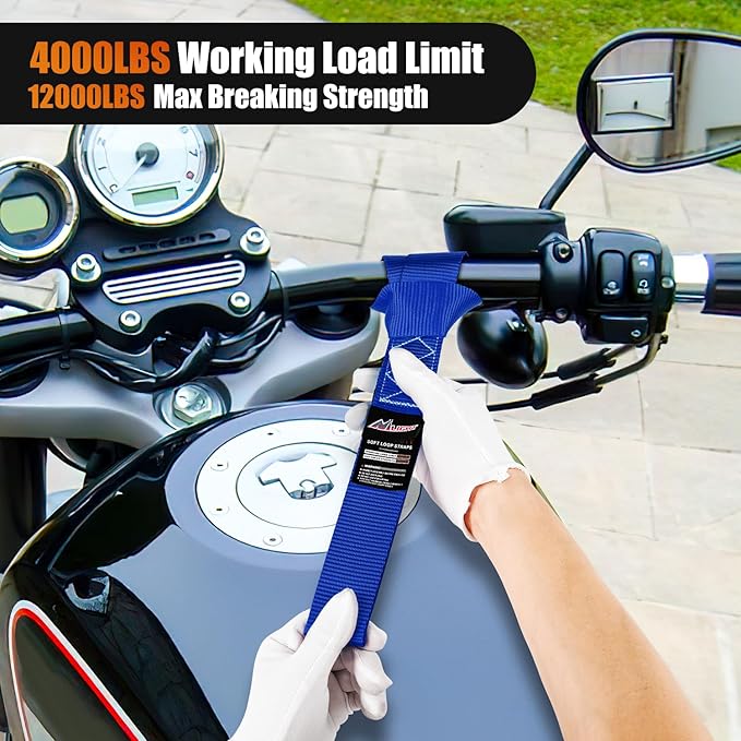 Nilight Soft Loop 1.7”×17" Motorcycle Tie Down Straps Heavy Duty 12000Lbs Max Break Strength for Securing ATV UTV Kayak Moving Cargo (8PK-Blue)